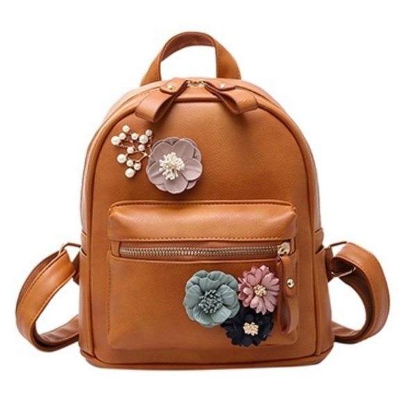 Floral Embellished Brown Backpack main image 2